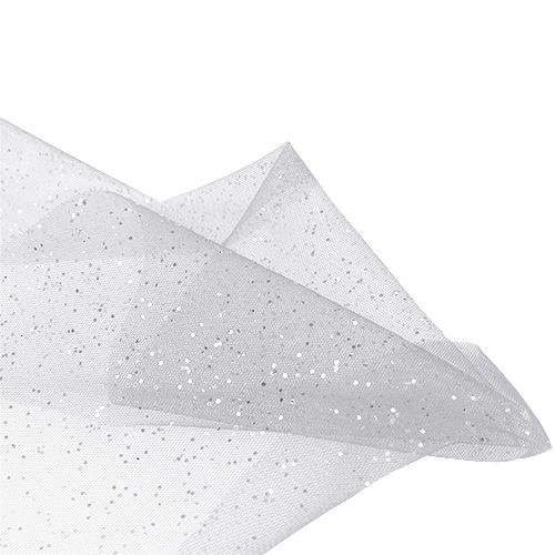Floristik24 Organza fabric 15cm x 500cm silver with glitter