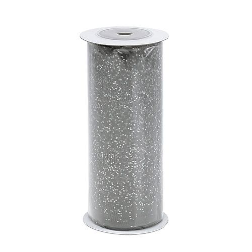 Floristik24 Organza fabric 15cm x 500cm silver with glitter