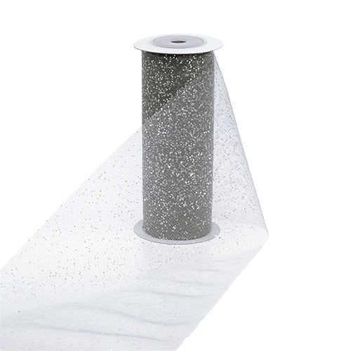 Floristik24 Organza fabric 15cm x 500cm silver with glitter