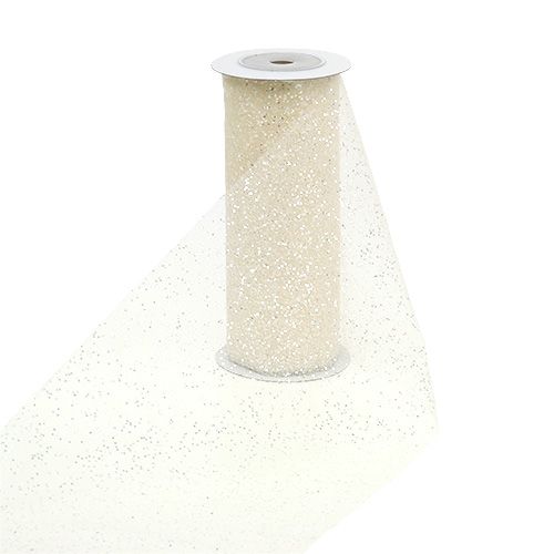 Floristik24 Organza fabric 15cm x 500cm cream with glitter