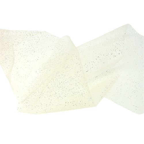 Floristik24 Organza fabric 15cm x 500cm cream with glitter