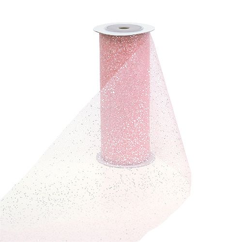 Floristik24 Organza fabric 15cm x 500cm pink with glitter