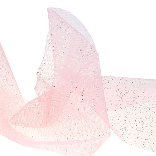 Product Organza fabric 15cm x 500cm pink with glitter