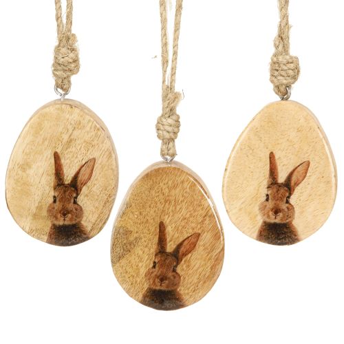 Floristik24 Easter Egg Wood Hanging Ornament Easter Bunny 9cm 6pcs