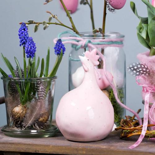 Floristik24 Easter decoration chicken pink with dots H17cm 2pcs
