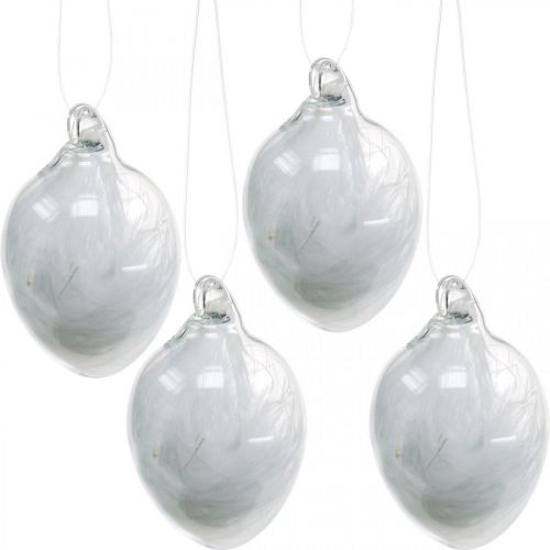 Floristik24 Easter decoration for hanging, glass egg with feathers, mini Easter egg, spring decoration 8 pieces