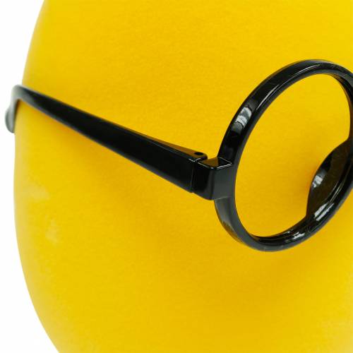 Floristik24 Yellow Easter egg with glasses, flocked decoration egg, Easter decoration