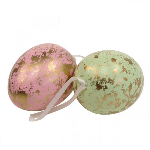 Floristik24 Easter egg to hang up decoration eggs pink, green, gold 15cm 4pcs