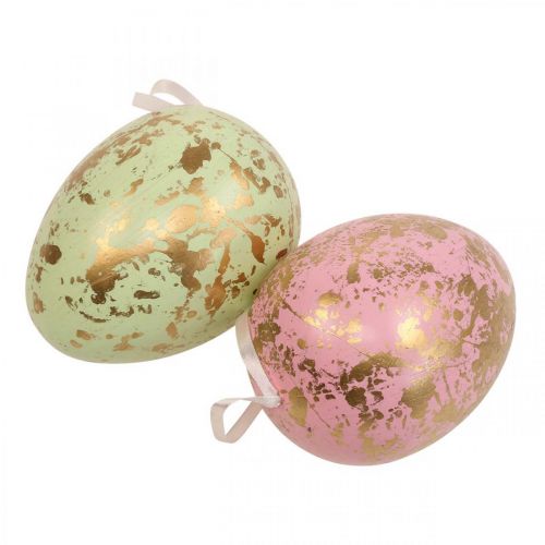 Floristik24 Easter egg to hang up decoration eggs pink, green, gold 20cm 2pcs
