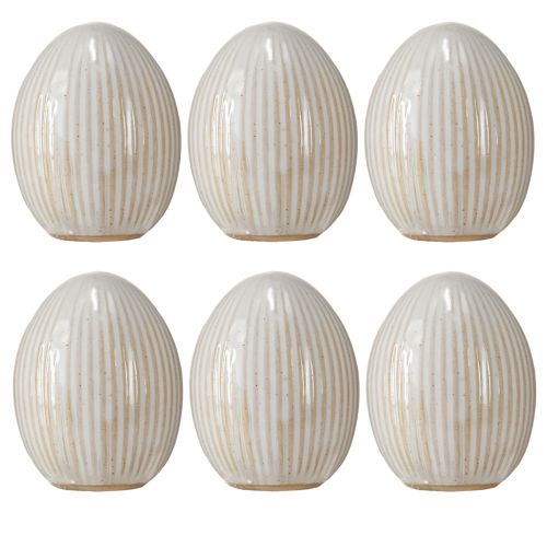 Product Easter Eggs Ceramic Decorative Egg with Grooves White Grey 5×6cm 6pcs