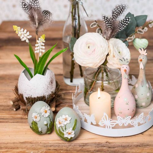 Floristik24 Easter Eggs with Flower Motif Daisies and Daffodils Blue, Green Plaster Assorted 2pcs