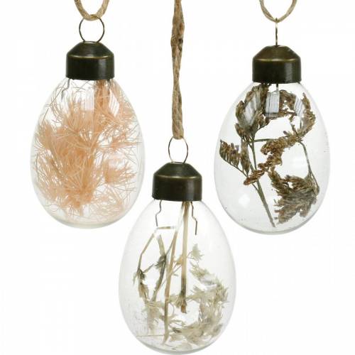 Easter eggs with dried flowers, decorative eggs made of real glass, floral Easter decoration for hanging, glass eggs 8 pieces