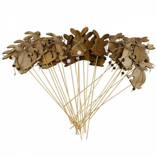 Floristik24 Easter bunny on stick decorative plug rabbits wood natural Easter decoration 24 pcs