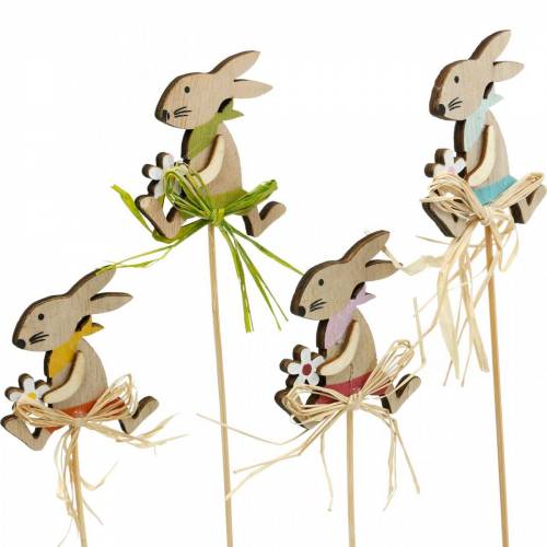 Product Easter bunny with flower, bunny decoration for Easter, bunny on a stick, spring, wooden decoration flower plug 12pcs