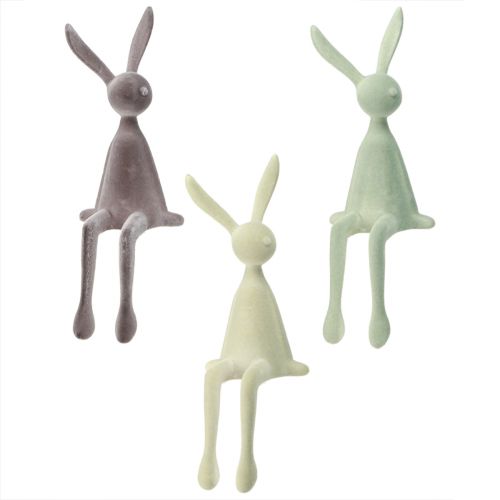 Product Easter Bunny Decoration Rabbit Sitting Flocked – 2nd Choice – Green Brown 36cm 3 Pcs