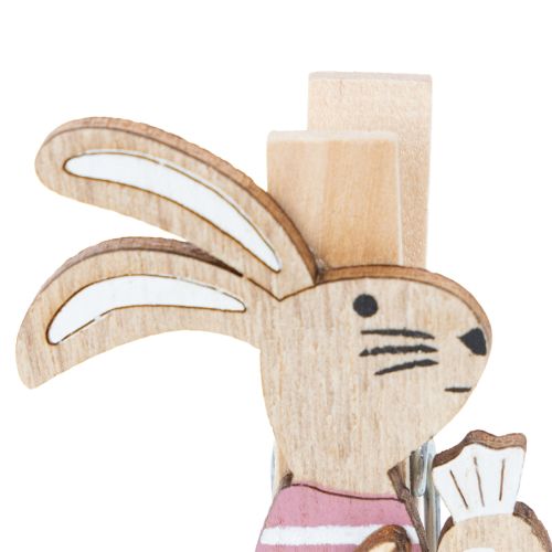 Product Easter Bunny Decorative Clips, Pink and White Wooden Easter Decorations, 7.5cm, 4 Pieces