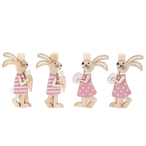 Product Easter Bunny Decorative Clips, Pink and White Wooden Easter Decorations, 7.5cm, 4 Pieces