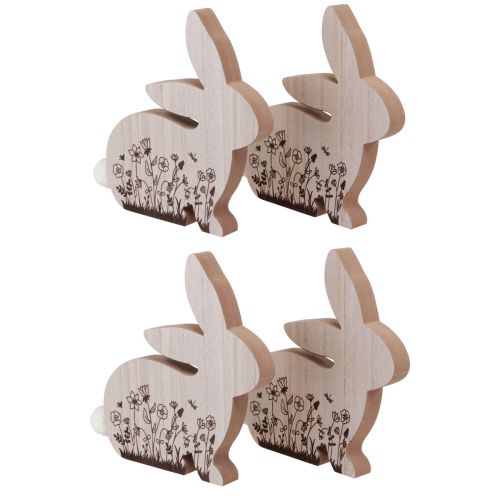 Product Easter Bunnies Wooden Rabbits Sitting Natural Brown 18.5×18cm 4pcs