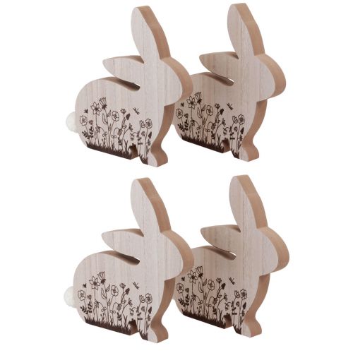 Product Easter bunnies wooden rabbits sitting natural brown 18.5×18cm 4 pcs