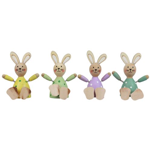 Product Easter bunnies colorful wooden bunnies dotted table decoration H8cm 4 pcs