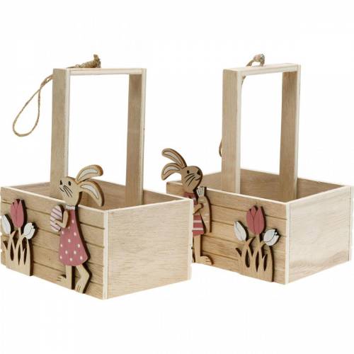 Floristik24 Easter basket with bunnies Easter decorations for hanging Easter nest spring decoration 2pcs