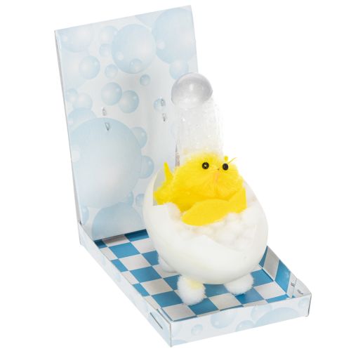 Easter chick decoration, chenille chick in the bathtub, yellow, 9cm