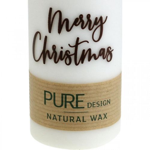 Floristik24 PURE pillar candles Merry Christmas 130/60mm wax white 4pcs