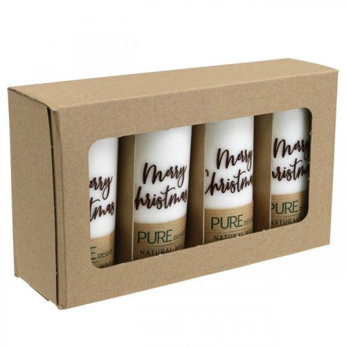 Floristik24 PURE pillar candles Merry Christmas 130/60mm wax white 4pcs
