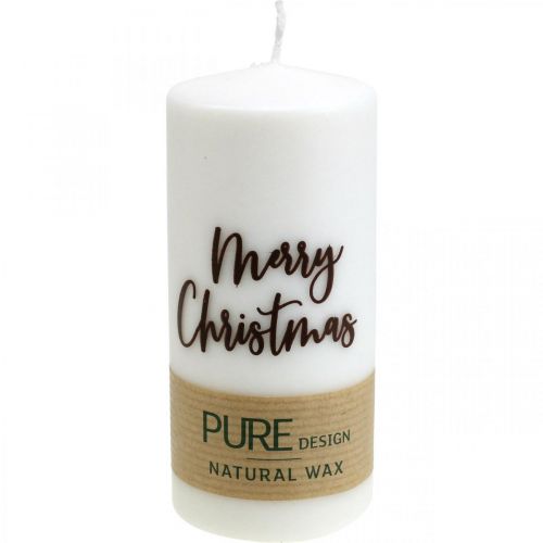 Floristik24 PURE pillar candles Merry Christmas 130/60mm wax white 4pcs