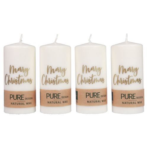 Pillar candles Merry Christmas white gold 60×130mm 4pcs