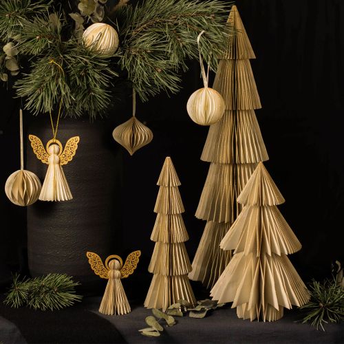 Floristik24 Paper Christmas tree paper Christmas tree cream, gold H60cm