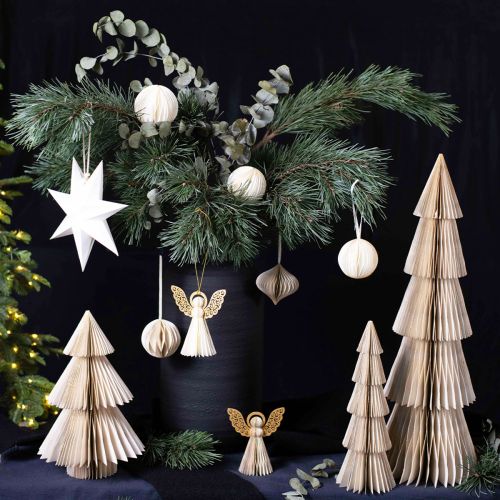 Floristik24 Paper Christmas tree paper Christmas tree white, gold H60cm