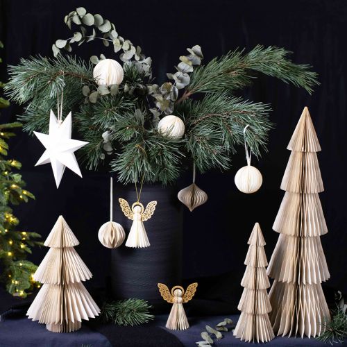 Product Paper Christmas tree Paper fir tree cream gold H30cm