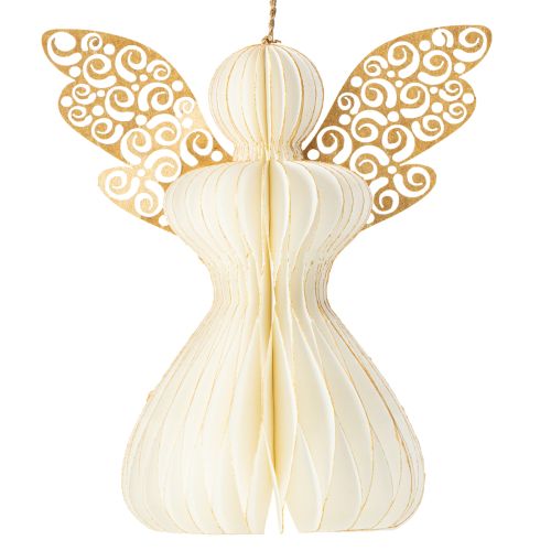 Paper Angel Tree Ornaments, Angel Pendants, White and Gold, 12cm, 4 Pieces