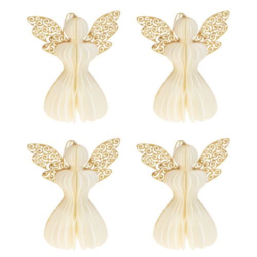 Product Paper Angel Tree Ornaments, Angel Pendants, White and Gold, 12cm, 4 Pieces