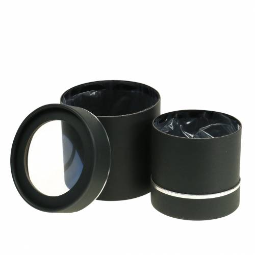 Flower box round cardboard black, silver Ø10/12cm set of 2