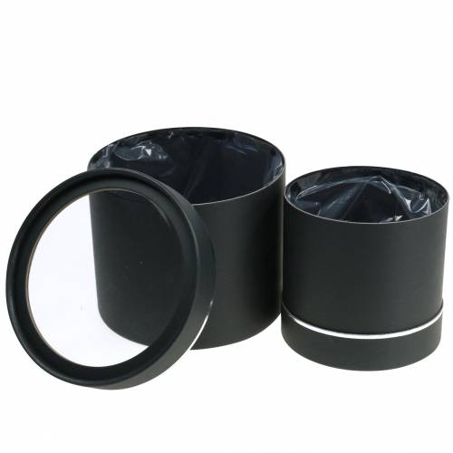 Floristik24 Flower box round cardboard black, silver Ø12.5 / 16cm set of 2