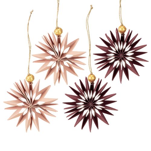 Product Paper stars, Bordeaux pink, for hanging, Ø10cm, 4 pieces