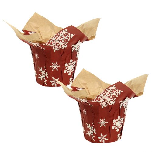 Paper pots with snowflakes red, white Ø7cm 12pcs