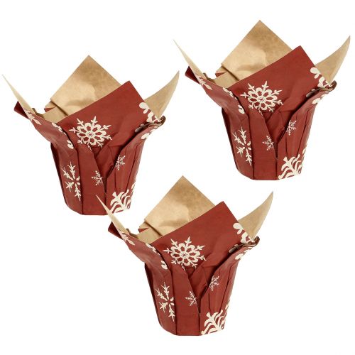 Floristik24 Paper pot with snowflakes red-white Ø6cm 12p