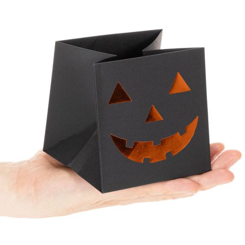 Pumpkin Face Paper Bags for Halloween Decoration, 10.5cm, Black and Orange, Set of 6 | Floristik24.co.uk