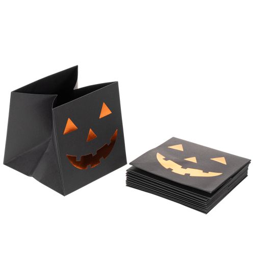 Pumpkin Face Paper Bags for Halloween Decoration, 10.5cm, Black and Orange, Set of 6 | Floristik24.co.uk