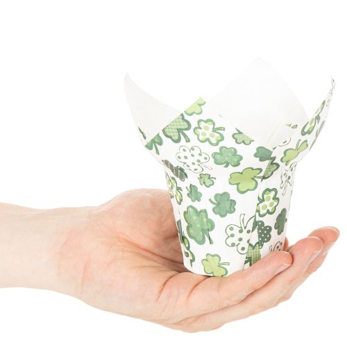 Paper Plant Pot Cover with Clover Design, 12cm, Set of 12 | Floristik24.co.uk