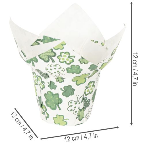 Paper Plant Pot Cover with Clover Design, 12cm, Set of 12 | Floristik24.co.uk