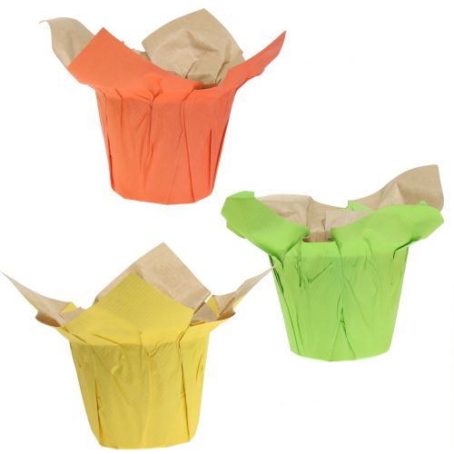 Floristik24 Paper pots green, orange, yellow Ø12cm 12pcs