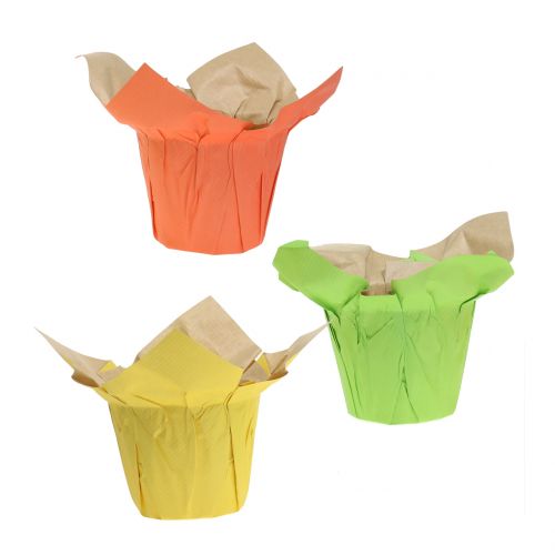 Paper pots green, orange, yellow Ø8cm 12pcs