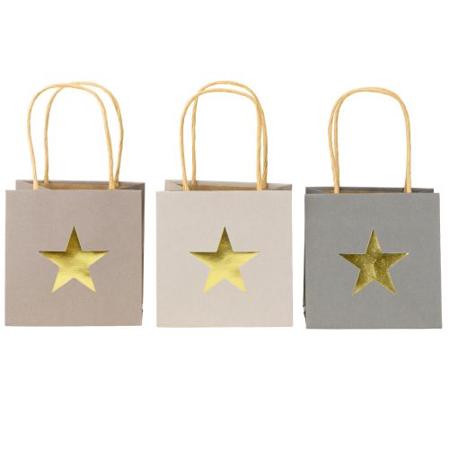 Product Paper bags with star and handle gray assorted 10.5×10.5cm 9pcs