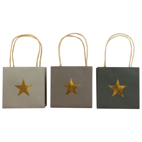 Product Paper bags with star and handle gray assorted 10.5×10.5cm 9pcs