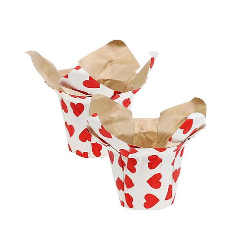 Floristik24 Paper pot with hearts white-red Ø8cm H6,5cm 8pcs