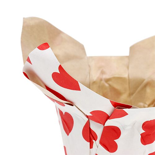 Floristik24 Paper pot with hearts white-red Ø8cm H6,5cm 8pcs